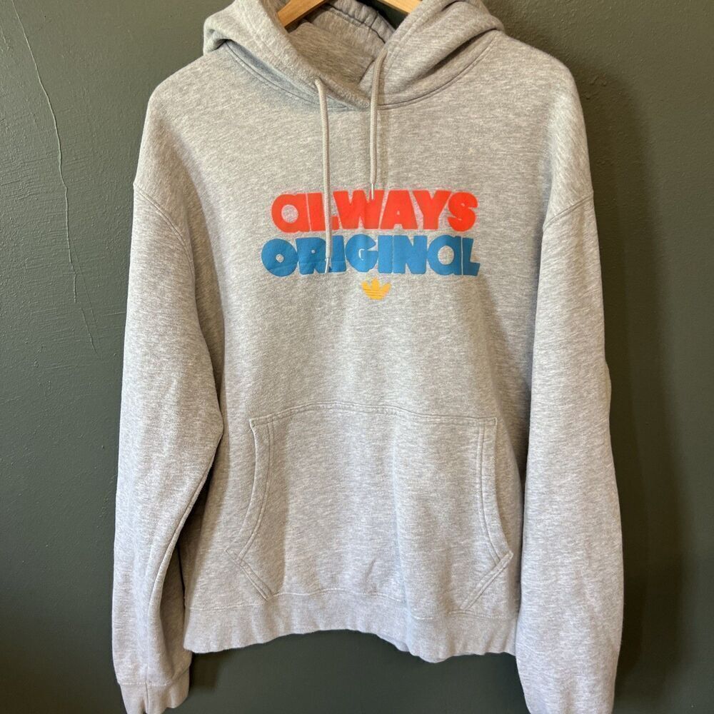 Adidas Hoodie Men XL Gray Always Original Logo Pullover Sweatshirt Activewear